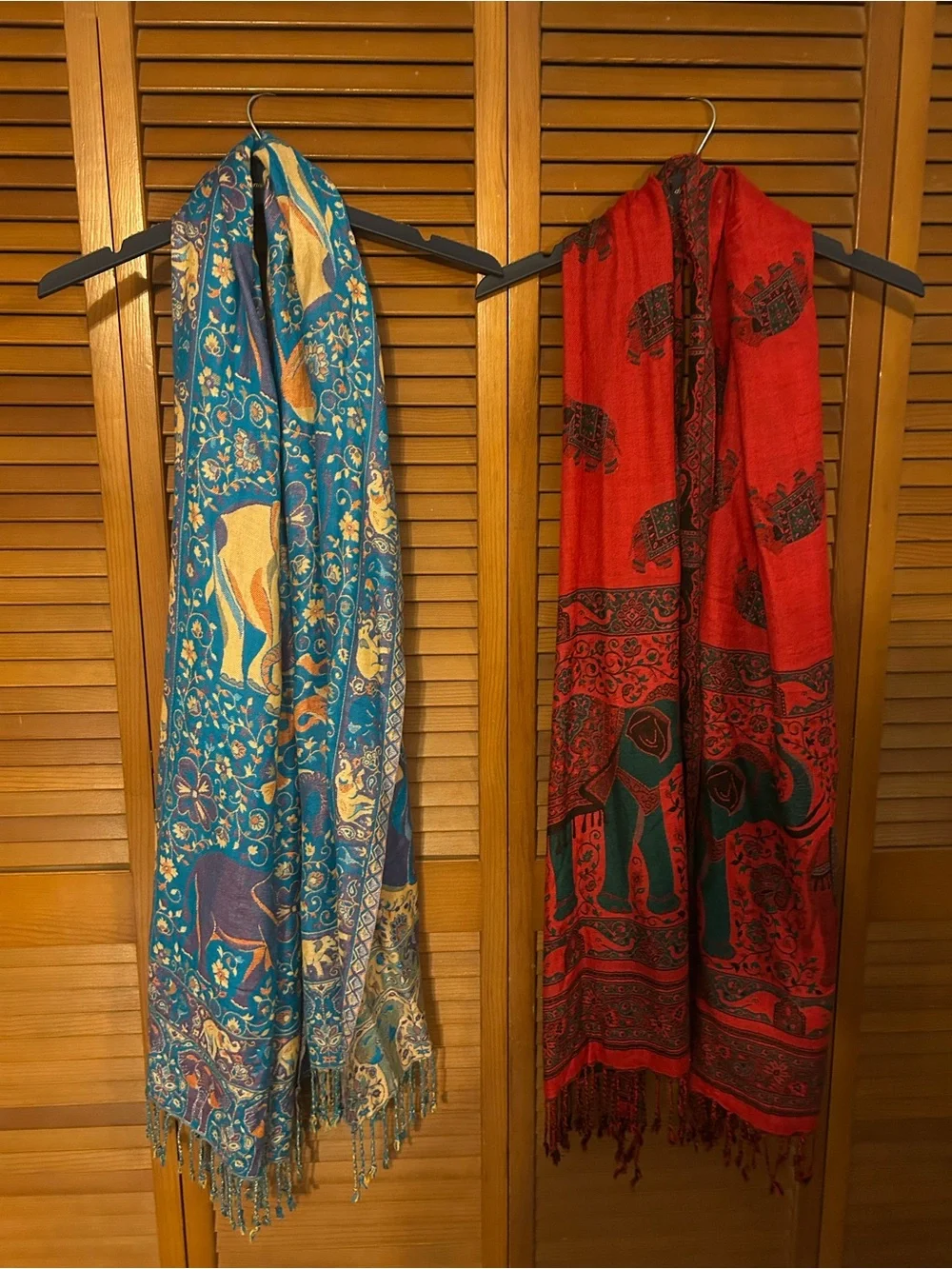 Red and Blue Elephant-Print Decorative Throw Scarves